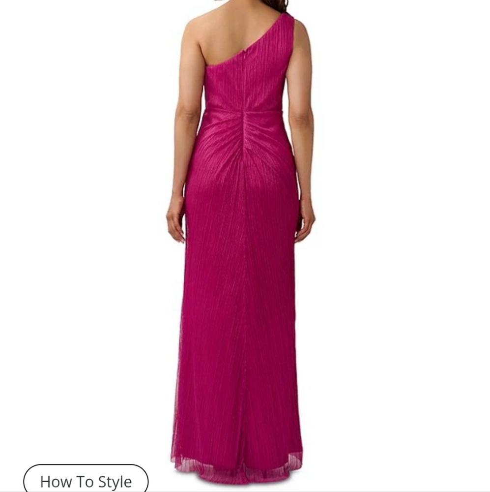 Adrianna Papell One Shoulder Metallic Ruched Front Gown - Picture 2 of 10
